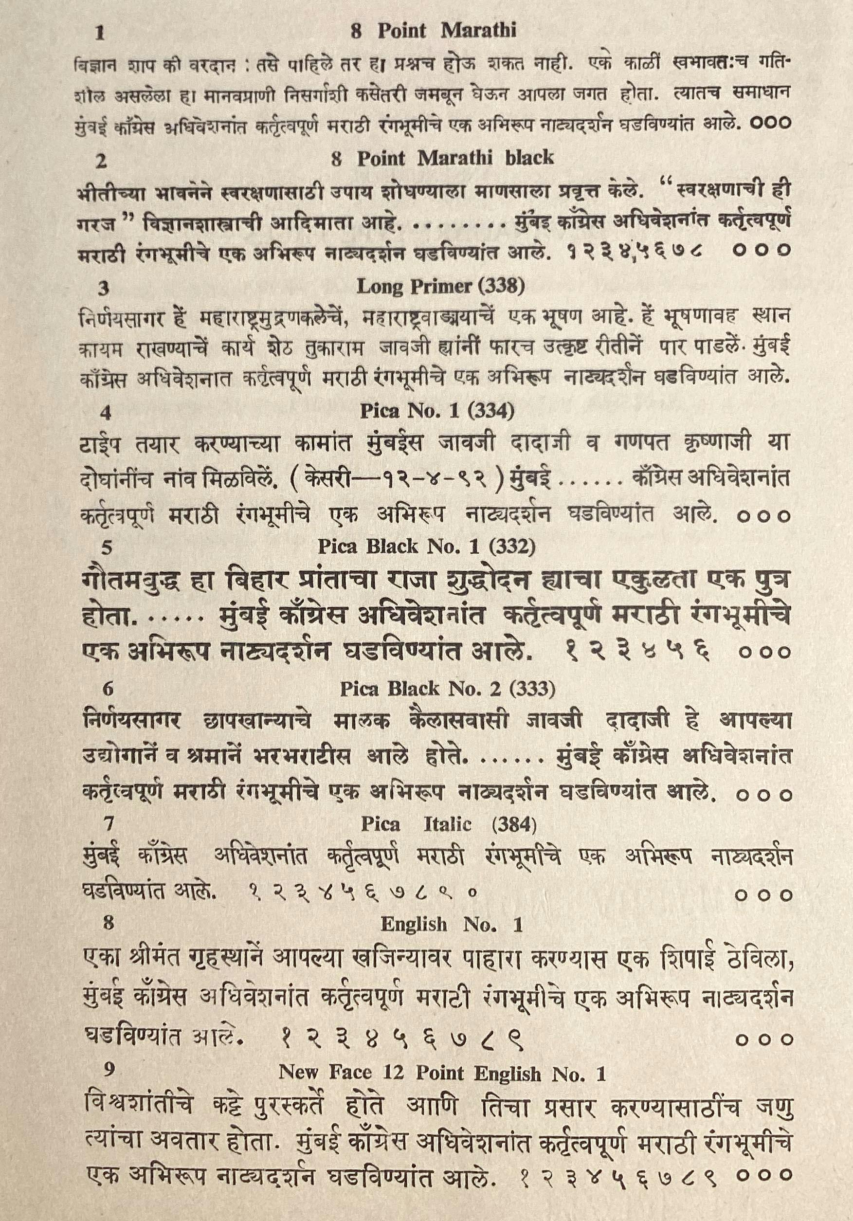 Nirnay Sagar Press's original typefaces