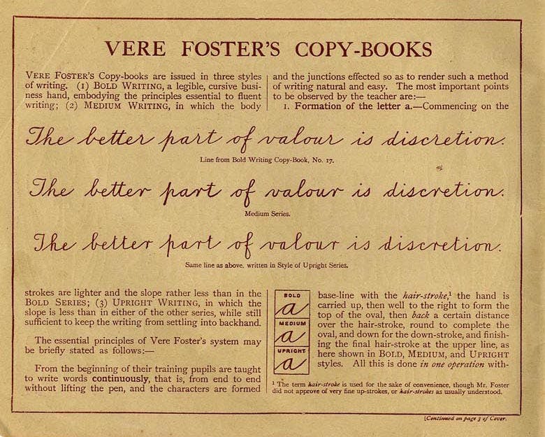 Vere Foster, ‘Civil Service Round Hand’ models, copybook, c. 1895