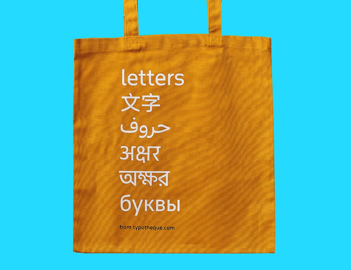 typotheque tote bags languages blue