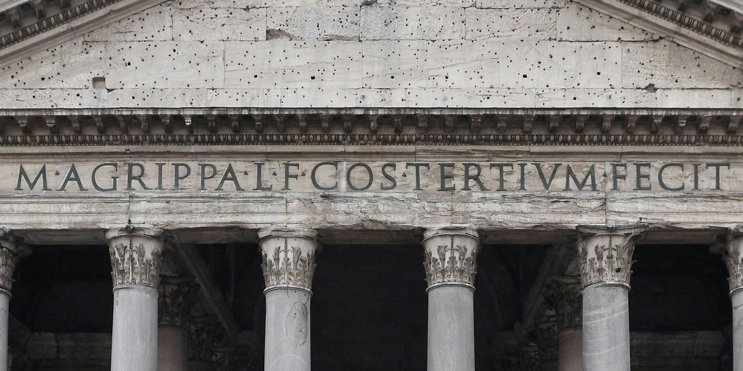 Roman inscriptions on Pantheon in Rome